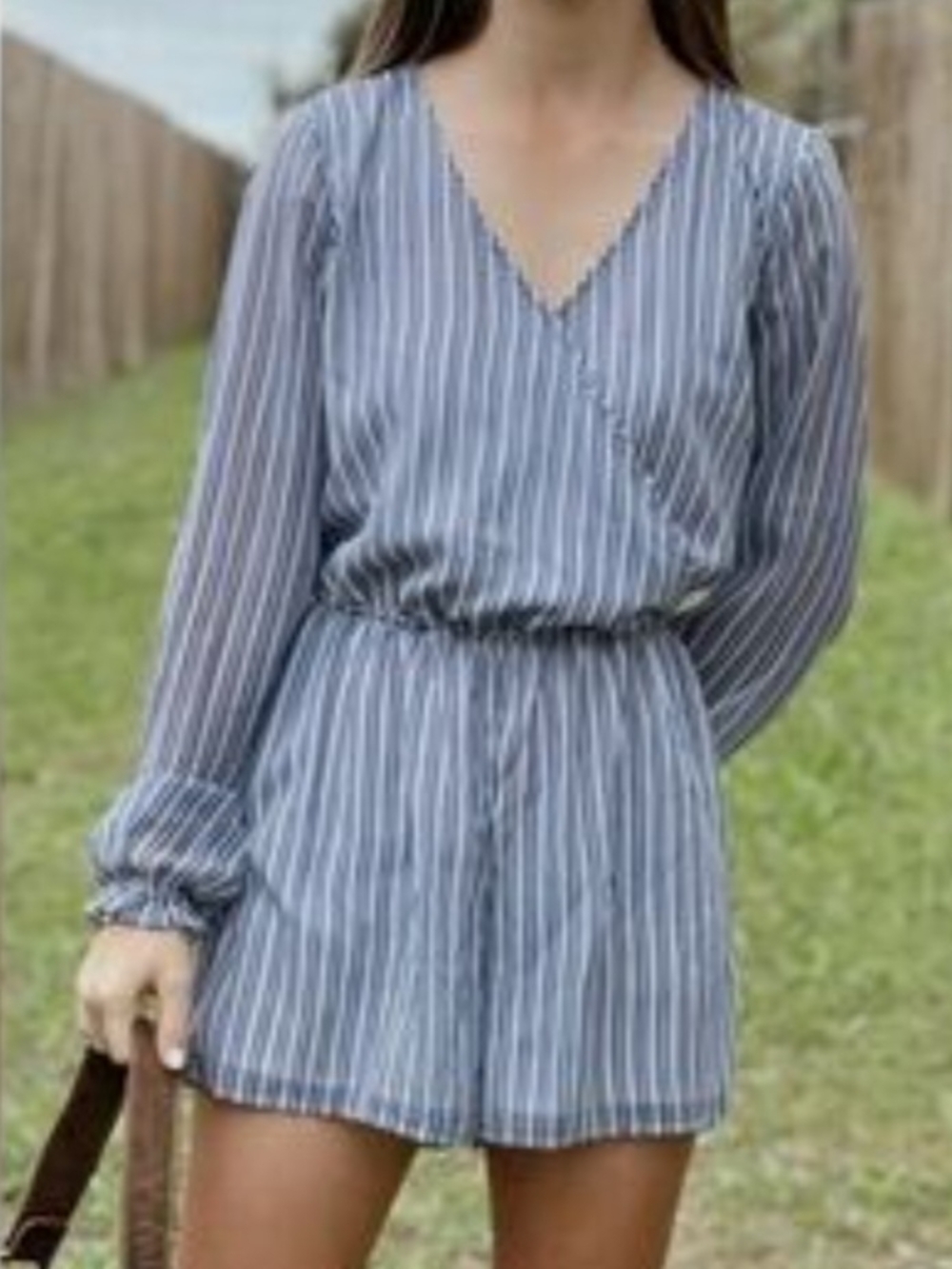 Hollister Blue and White Vertical Stripe Top